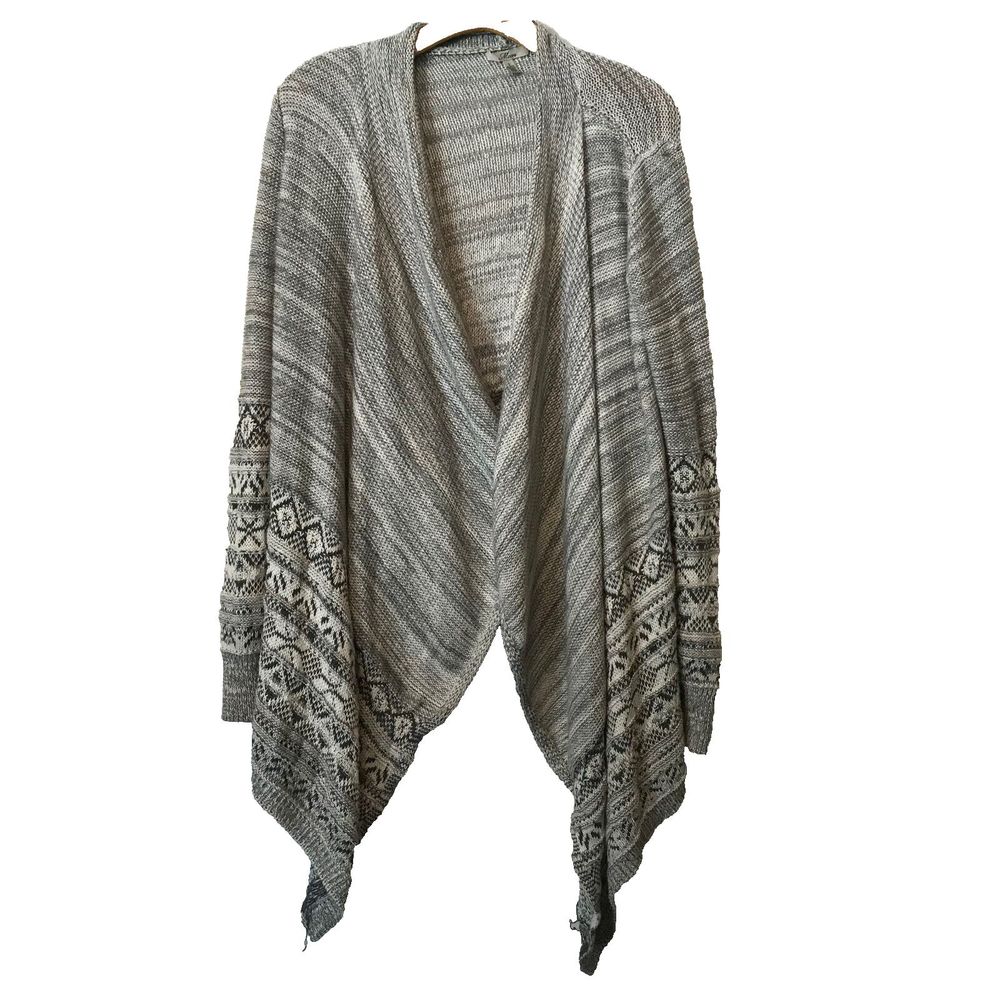 Mavi Open Draped Cardigan Beige Cotton-Linen Mixed Pattern Low High Geometric S